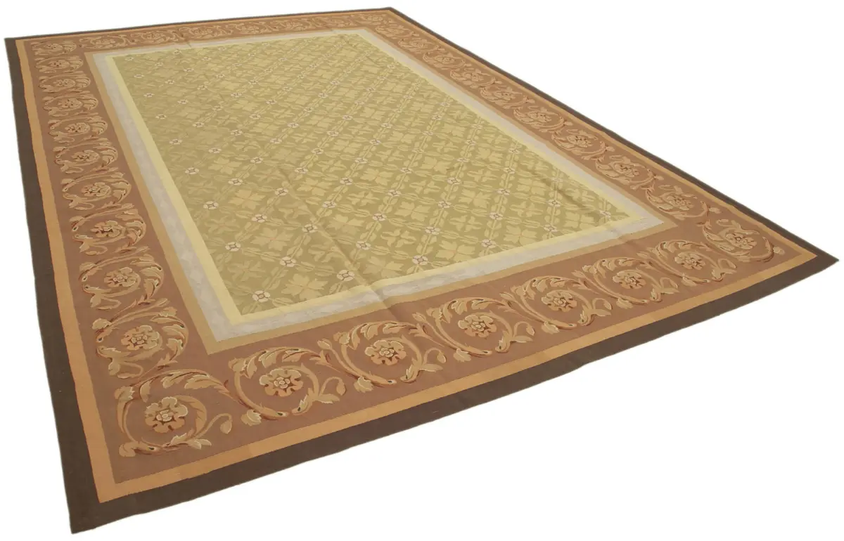 Aubusson Eskitme Kahverengi Pamuk Üzerine Yün El Dokuma Halı-290x421 - Görsel 2