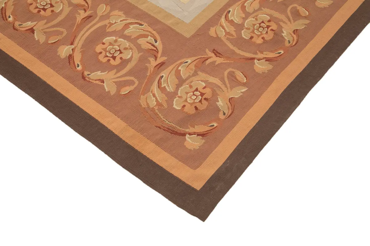 Aubusson Eskitme Kahverengi Pamuk Üzerine Yün El Dokuma Halı-290x421 - Görsel 4