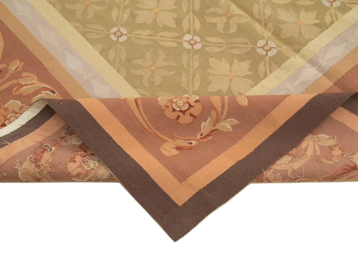 Aubusson Eskitme Kahverengi Pamuk Üzerine Yün El Dokuma Halı-290x421 - Görsel 6