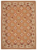 Aubusson Eskitme Bej Pamuk Üzerine Yün El Dokuma Halı-305x427