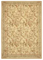 Aubusson Eskitme Bej Pamuk Üzerine Yün El Dokuma Halı-296x433