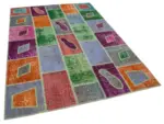 Patchwork Multi Pamuk Üzerine Yün El Dokuma Kilim-164x236 - Görsel 2
