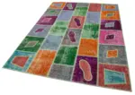 Patchwork Multi Pamuk Üzerine Yün El Dokuma Kilim-164x236 - Görsel 3