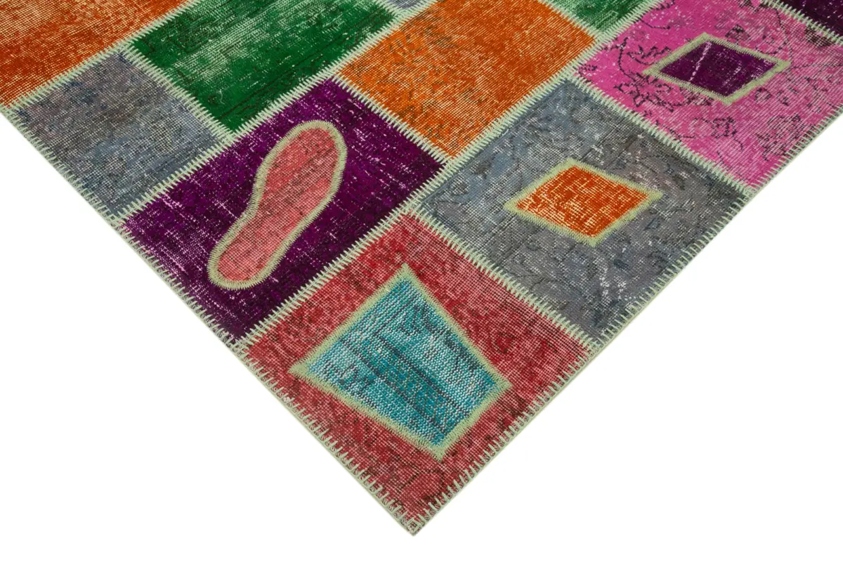 Patchwork Multi Pamuk Üzerine Yün El Dokuma Kilim-164x236 - Görsel 4