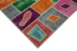 Patchwork Multi Pamuk Üzerine Yün El Dokuma Kilim-164x236 - Görsel 4