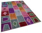 Patchwork Multi Pamuk Üzerine Yün El Dokuma Kilim-165x231 - Görsel 2