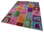 Patchwork Multi Pamuk Üzerine Yün El Dokuma Kilim-165x231 - Görsel 3