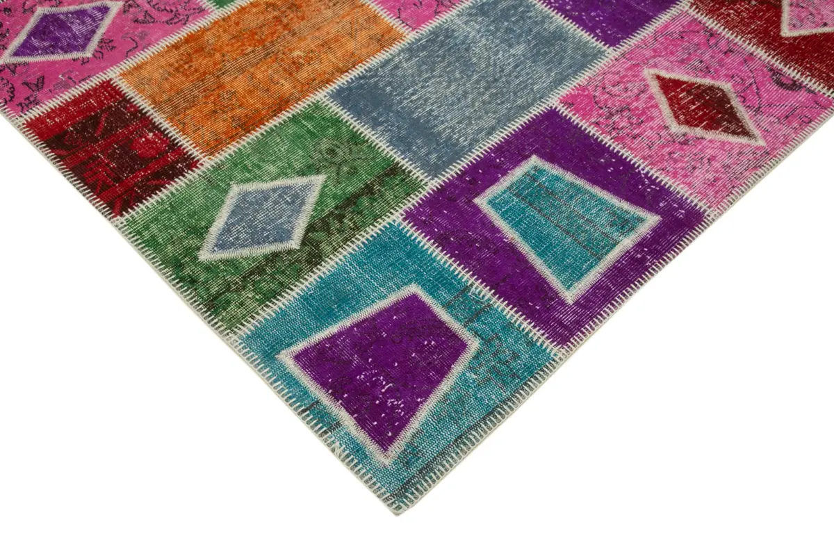 Patchwork Multi Pamuk Üzerine Yün El Dokuma Kilim-165x231 - Görsel 4