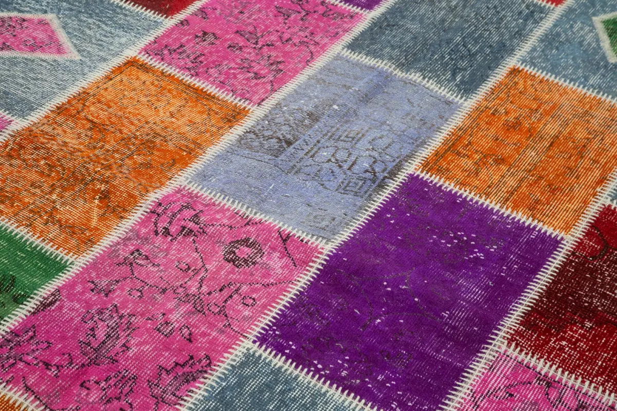 Patchwork Multi Pamuk Üzerine Yün El Dokuma Kilim-165x231 - Görsel 5