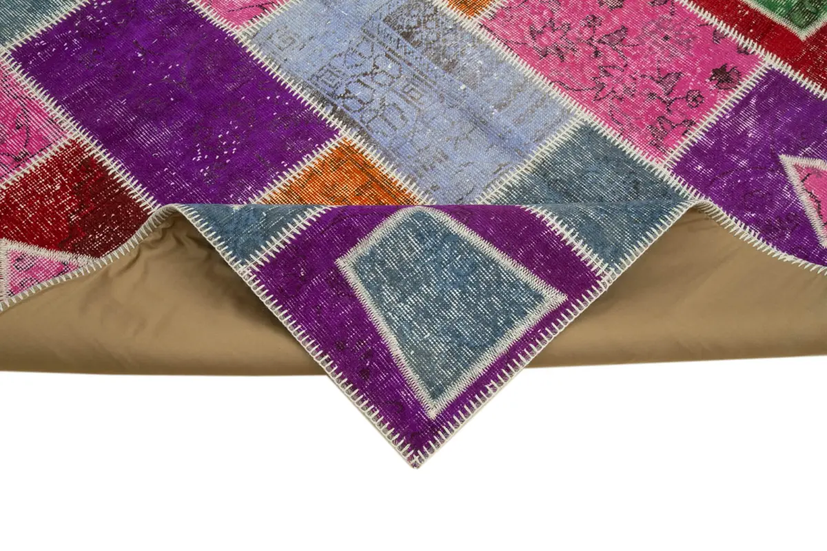 Patchwork Multi Pamuk Üzerine Yün El Dokuma Kilim-165x231 - Görsel 6