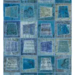 Patchwork Mavi Pamuk Üzerine Yün El Dokuma Kilim-159x240