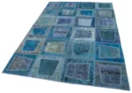 Patchwork Mavi Pamuk Üzerine Yün El Dokuma Kilim-159x240 - Görsel 3
