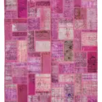Patchwork Pembe Pamuk Üzerine Yün El Dokuma Kilim-171x238