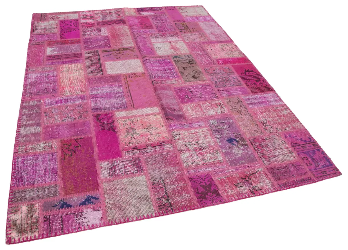 Patchwork Pembe Pamuk Üzerine Yün El Dokuma Kilim-171x238 - Görsel 2