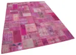 Patchwork Pembe Pamuk Üzerine Yün El Dokuma Kilim-171x238 - Görsel 2