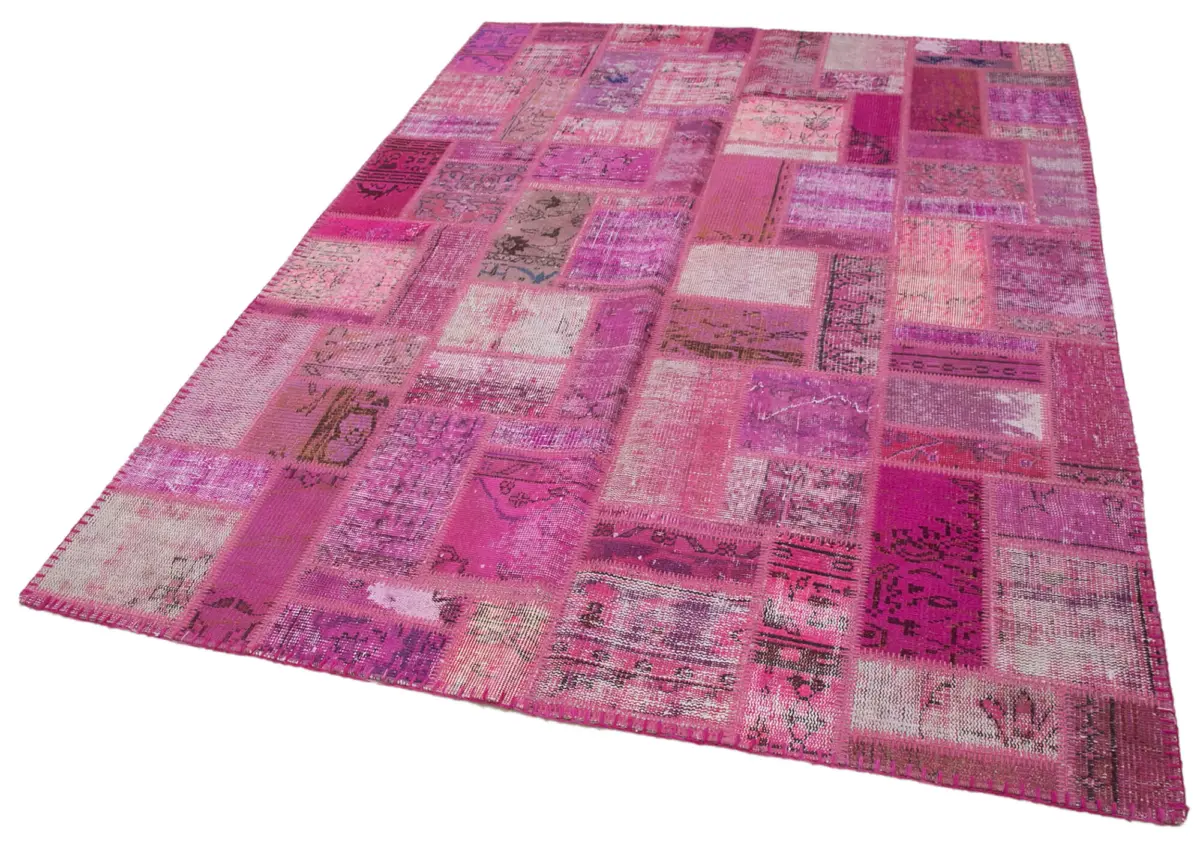 Patchwork Pembe Pamuk Üzerine Yün El Dokuma Kilim-171x238 - Görsel 3