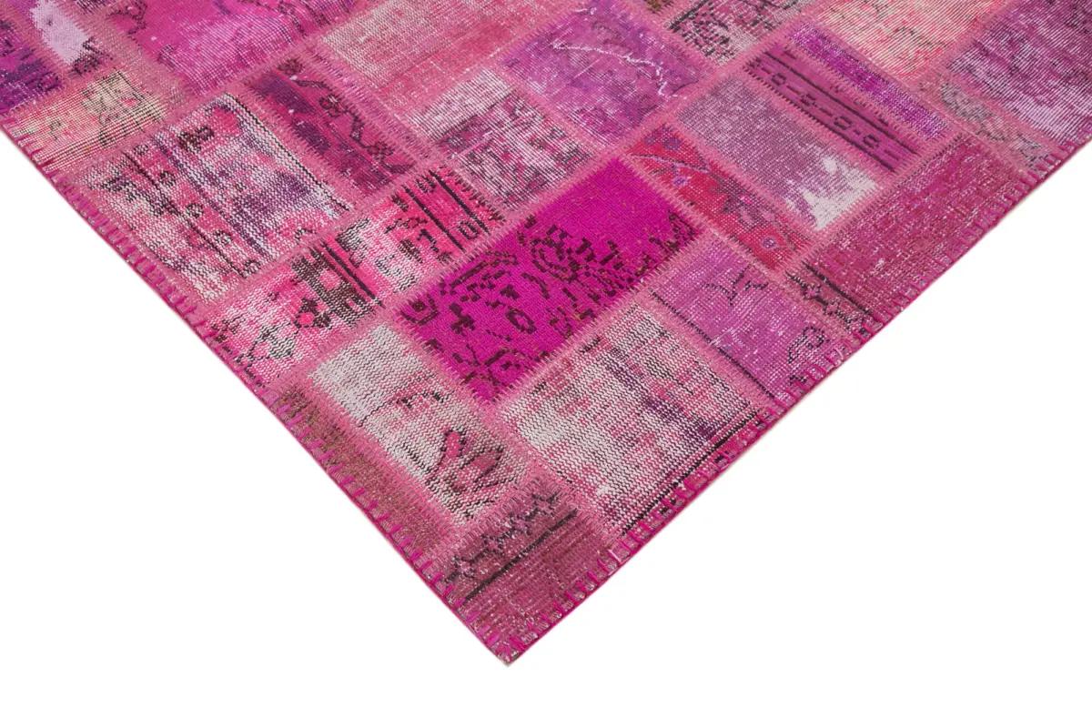 Patchwork Pembe Pamuk Üzerine Yün El Dokuma Kilim-171x238 - Görsel 4