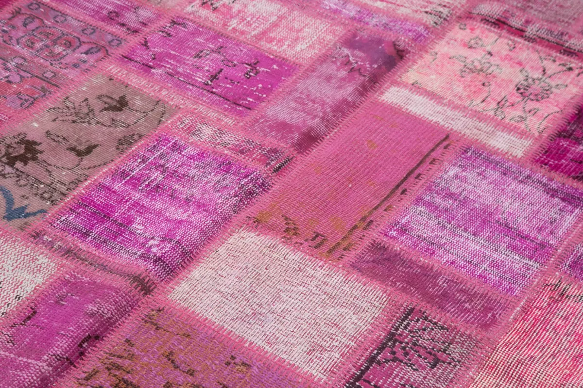 Patchwork Pembe Pamuk Üzerine Yün El Dokuma Kilim-171x238 - Görsel 5