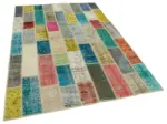 Patchwork Multi Pamuk Üzerine Yün El Dokuma Kilim-160x240 - Görsel 2