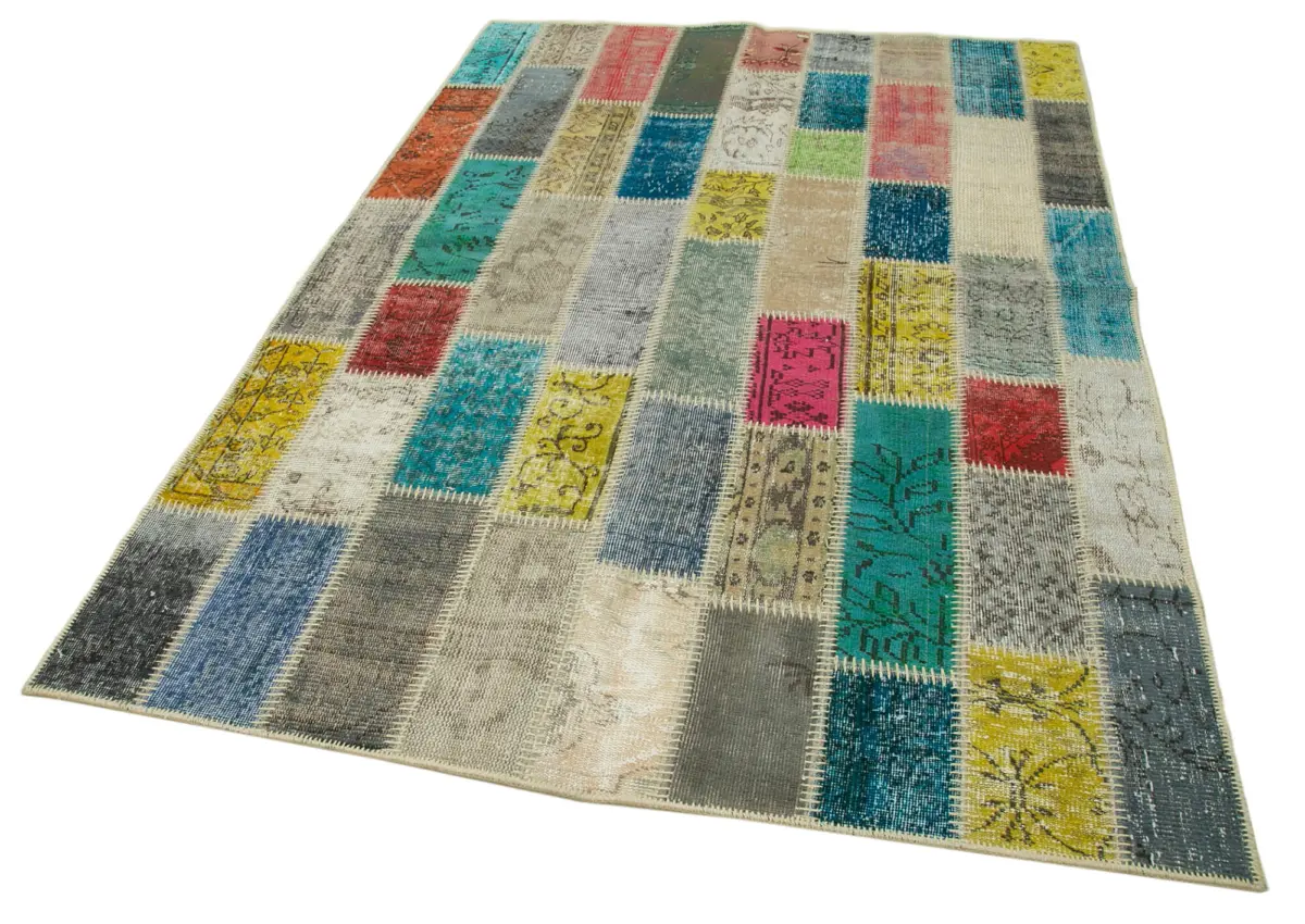 Patchwork Multi Pamuk Üzerine Yün El Dokuma Kilim-160x240 - Görsel 3