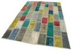 Patchwork Multi Pamuk Üzerine Yün El Dokuma Kilim-160x240 - Görsel 3
