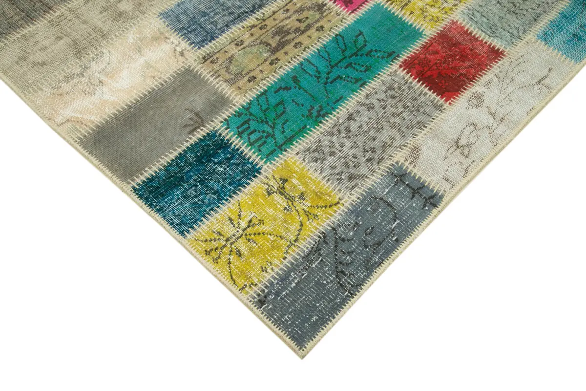 Patchwork Multi Pamuk Üzerine Yün El Dokuma Kilim-160x240 - Görsel 4