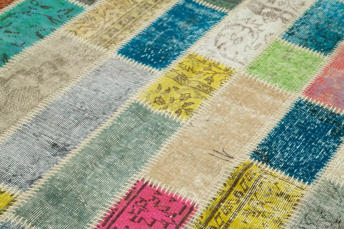 Patchwork Multi Pamuk Üzerine Yün El Dokuma Kilim-160x240 - Görsel 5