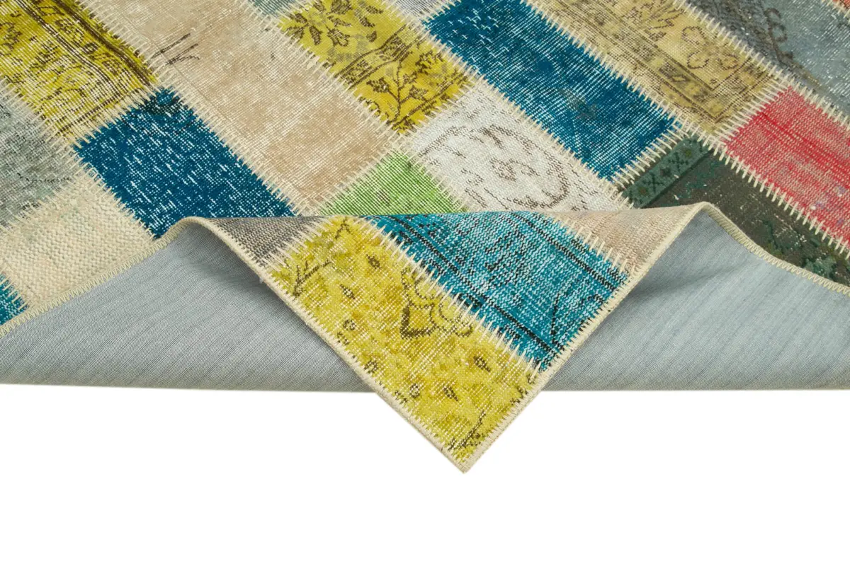 Patchwork Multi Pamuk Üzerine Yün El Dokuma Kilim-160x240 - Görsel 6
