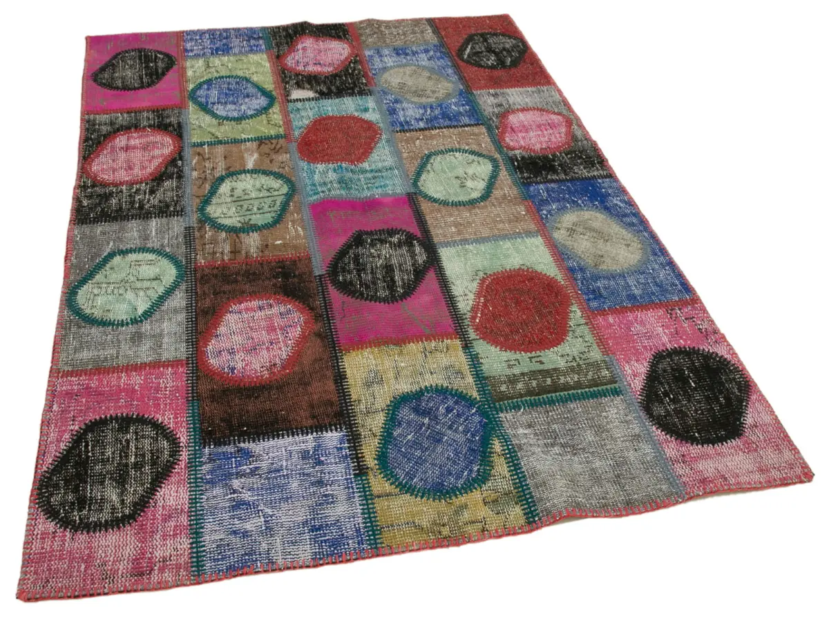 Patchwork Multi Pamuk Üzerine Yün El Dokuma Kilim-140x200 - Görsel 2