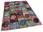 Patchwork Multi Pamuk Üzerine Yün El Dokuma Kilim-140x200 - Görsel 2