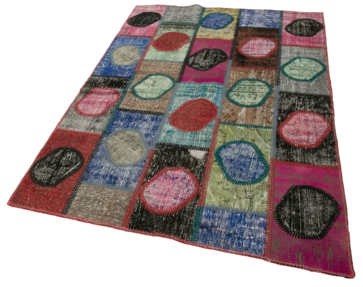Patchwork Multi Pamuk Üzerine Yün El Dokuma Kilim-140x200 - Görsel 3