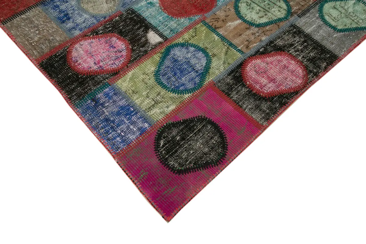Patchwork Multi Pamuk Üzerine Yün El Dokuma Kilim-140x200 - Görsel 4