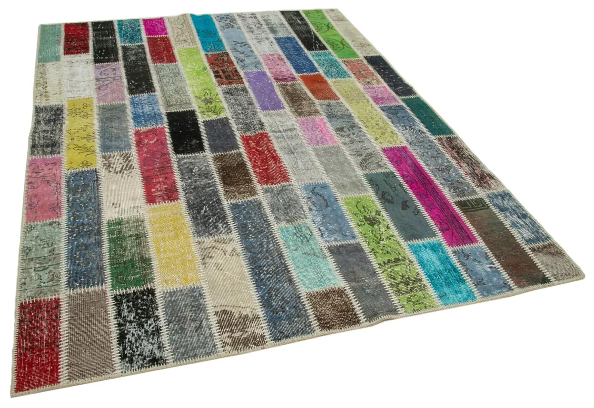 Patchwork Multi Pamuk Üzerine Yün El Dokuma Kilim-179x241 - Görsel 2