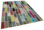 Patchwork Multi Pamuk Üzerine Yün El Dokuma Kilim-179x241 - Görsel 2