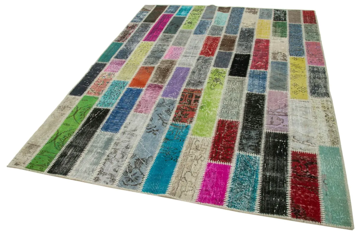 Patchwork Multi Pamuk Üzerine Yün El Dokuma Kilim-179x241 - Görsel 3