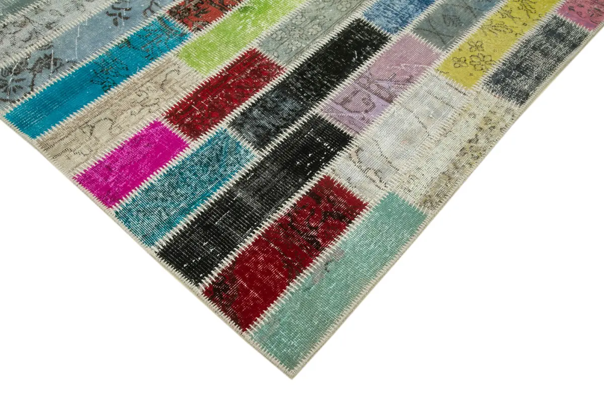 Patchwork Multi Pamuk Üzerine Yün El Dokuma Kilim-179x241 - Görsel 4