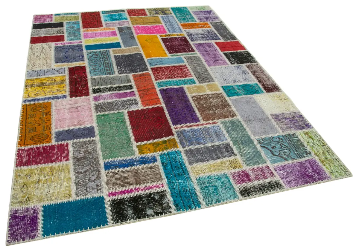 Patchwork Multi Pamuk Üzerine Yün El Dokuma Kilim-175x239 - Görsel 2