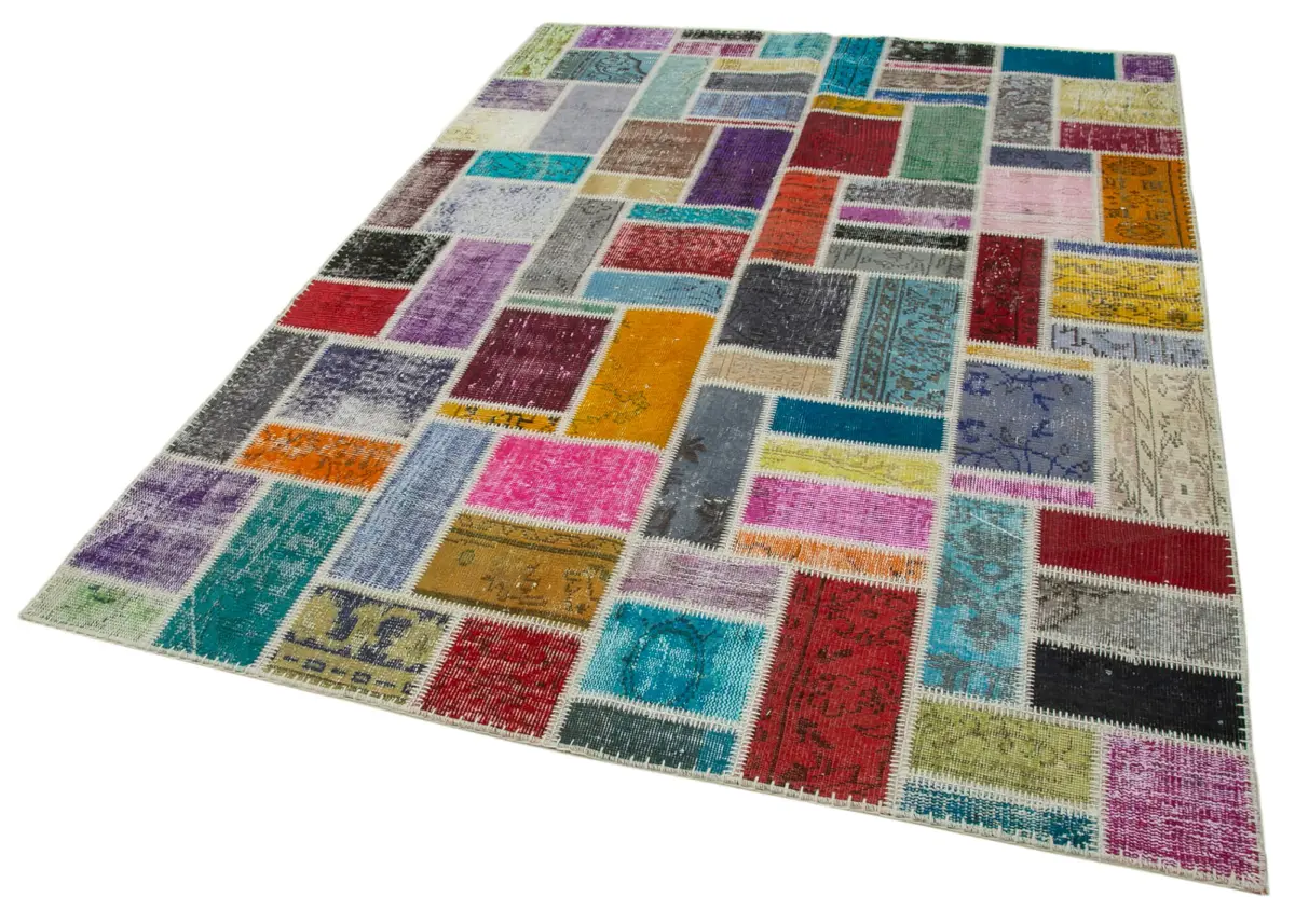 Patchwork Multi Pamuk Üzerine Yün El Dokuma Kilim-175x239 - Görsel 3