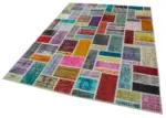 Patchwork Multi Pamuk Üzerine Yün El Dokuma Kilim-175x239 - Görsel 3