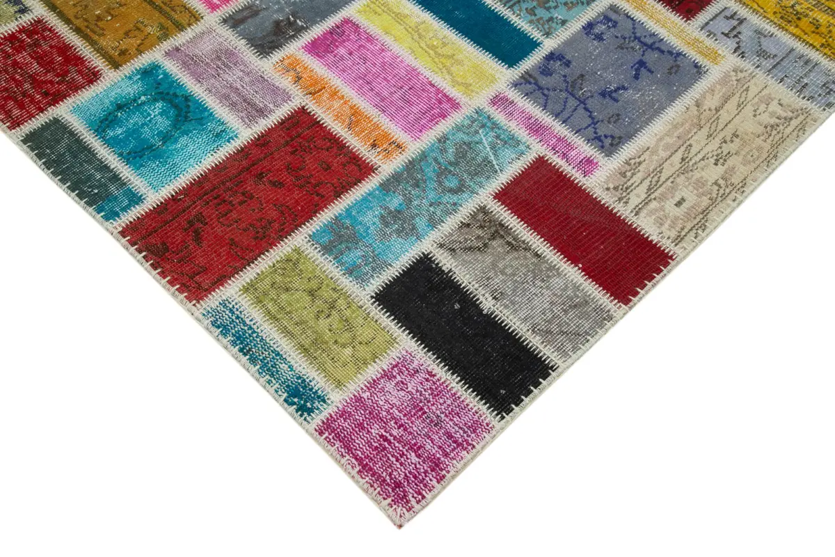Patchwork Multi Pamuk Üzerine Yün El Dokuma Kilim-175x239 - Görsel 4