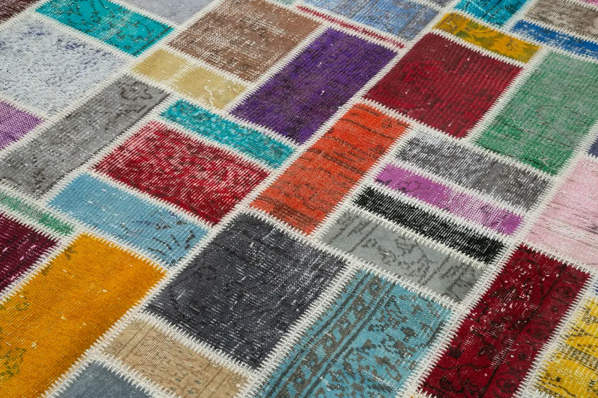 Patchwork Multi Pamuk Üzerine Yün El Dokuma Kilim-175x239 - Görsel 5