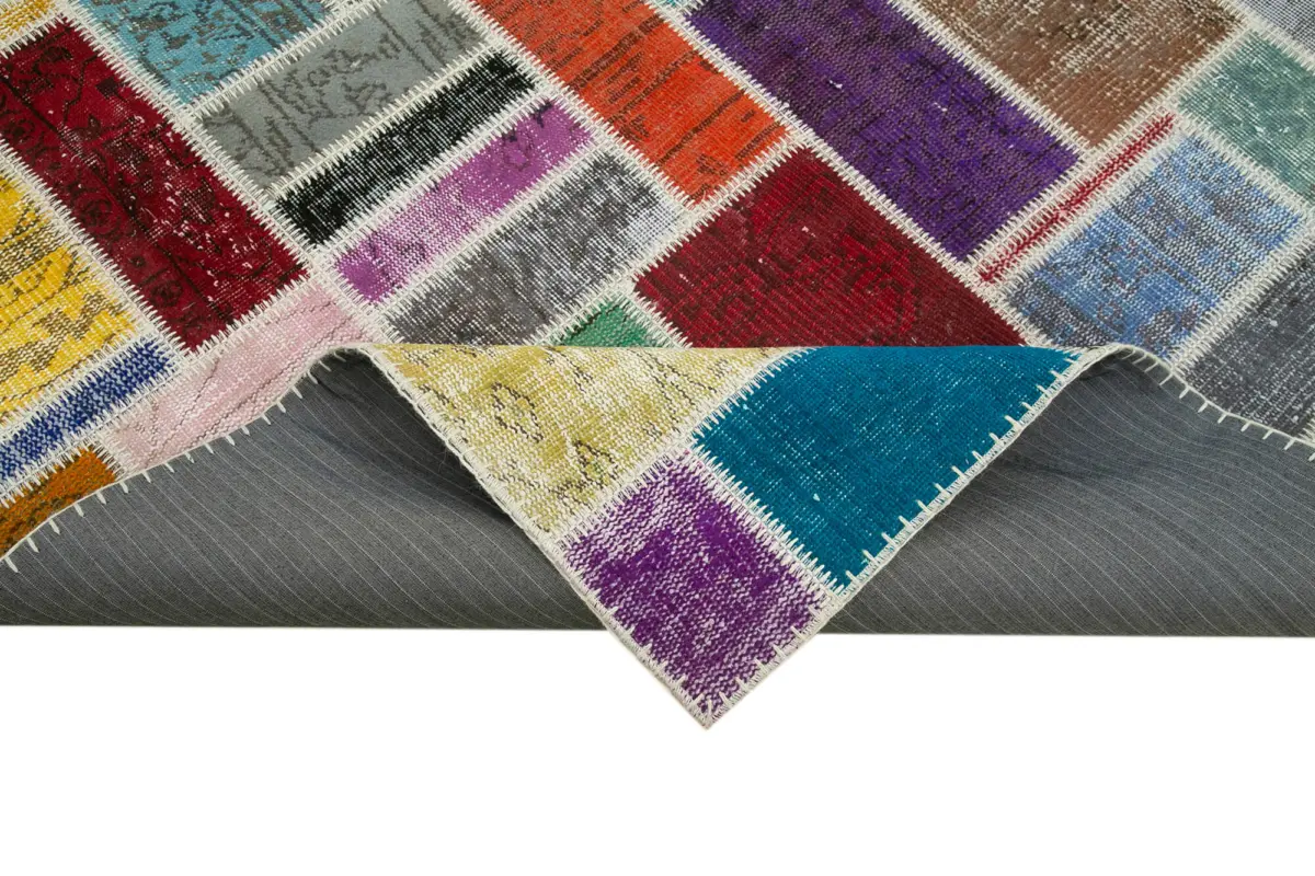 Patchwork Multi Pamuk Üzerine Yün El Dokuma Kilim-175x239 - Görsel 6