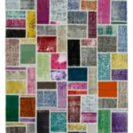 Patchwork Multi Pamuk Üzerine Yün El Dokuma Kilim-173x239