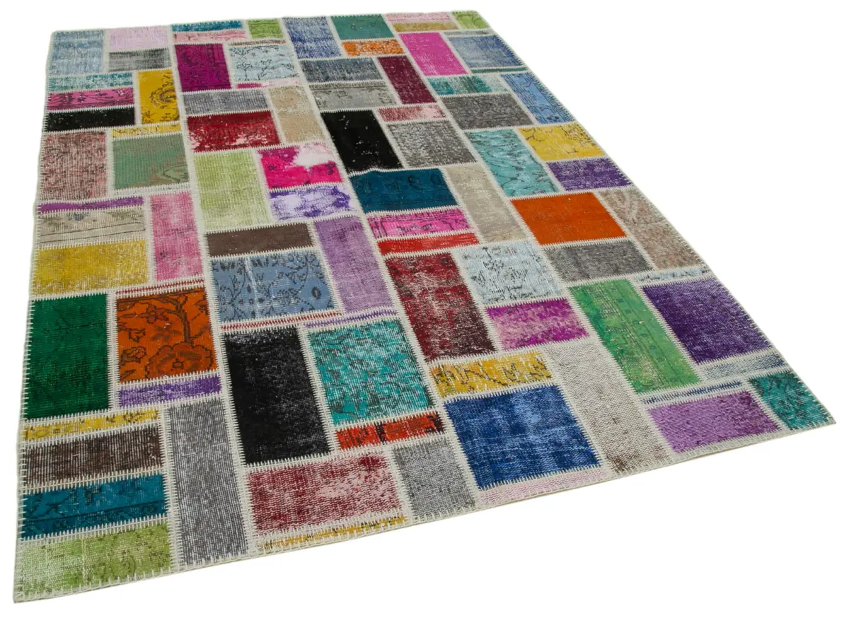 Patchwork Multi Pamuk Üzerine Yün El Dokuma Kilim-173x239 - Görsel 2