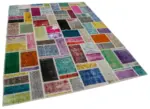 Patchwork Multi Pamuk Üzerine Yün El Dokuma Kilim-173x239 - Görsel 2