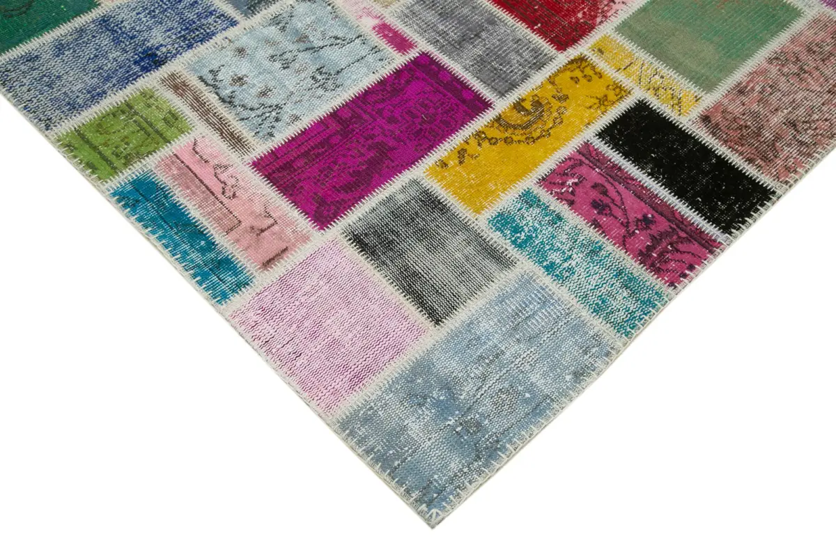 Patchwork Multi Pamuk Üzerine Yün El Dokuma Kilim-173x239 - Görsel 4