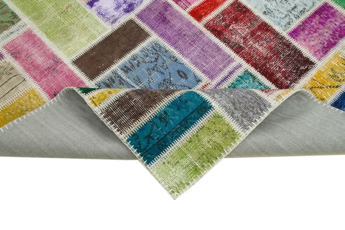 Patchwork Multi Pamuk Üzerine Yün El Dokuma Kilim-173x239 - Görsel 6