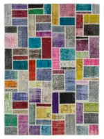 Patchwork Multi Pamuk Üzerine Yün El Dokuma Kilim-173x238