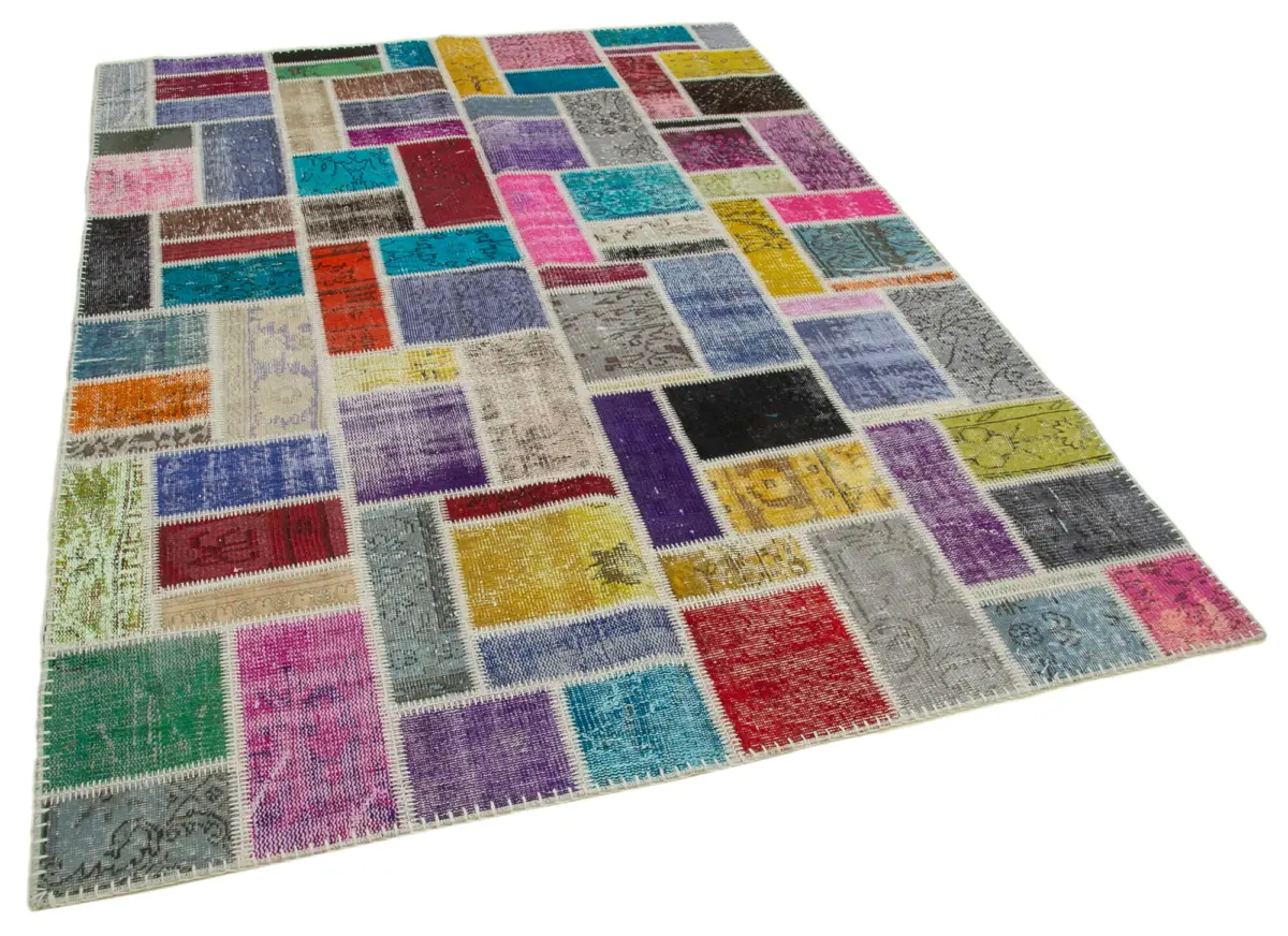 Patchwork Multi Pamuk Üzerine Yün El Dokuma Kilim-173x238 - Görsel 2