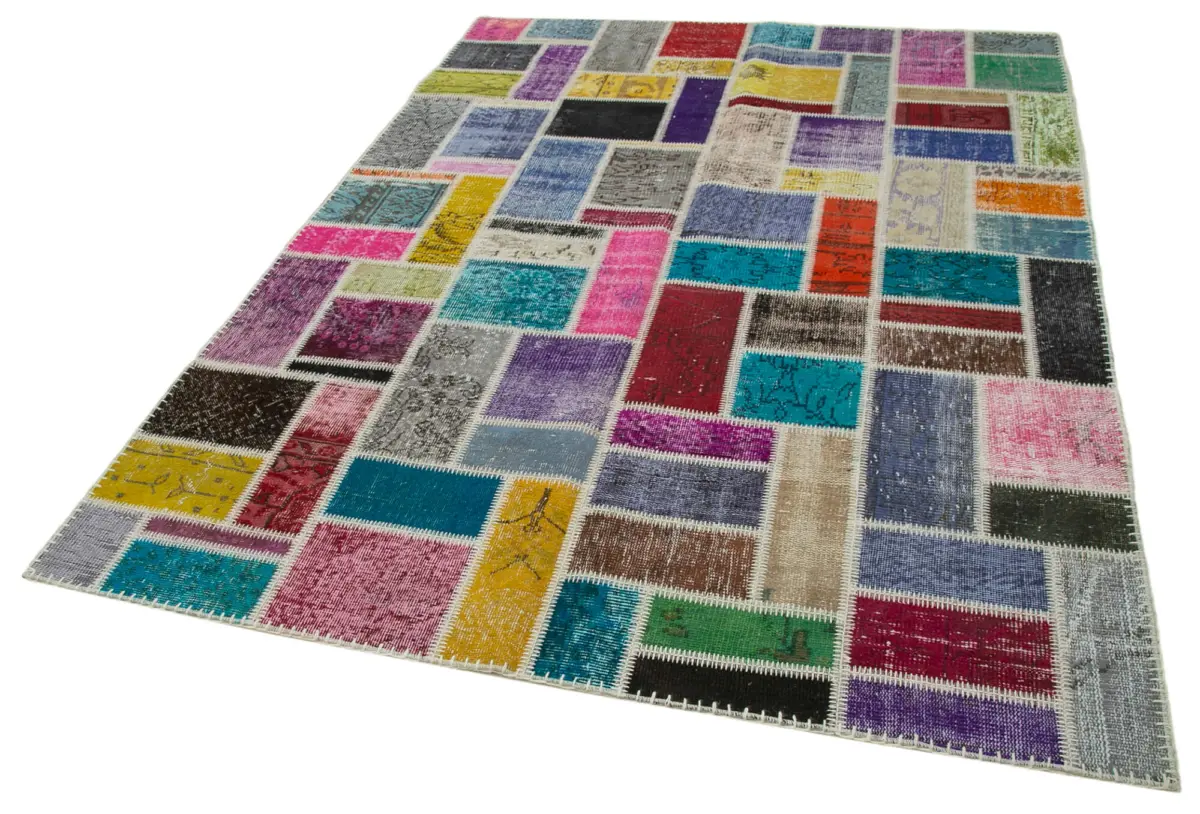 Patchwork Multi Pamuk Üzerine Yün El Dokuma Kilim-173x238 - Görsel 3